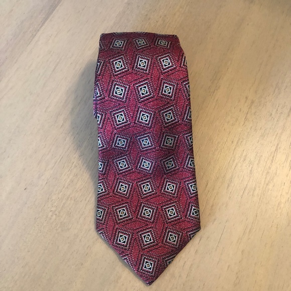 Sulka Vintage 100% silk tie - Red with abstract square pattern - Picture 2 of 4
